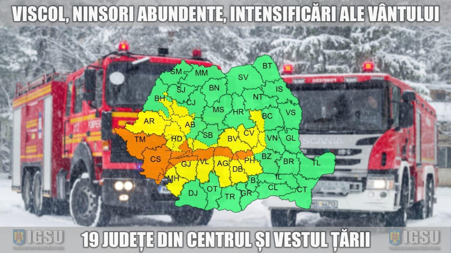 Urgia iernii: Judeţul Dâmboviţa intră sub cod galben şi cod portocaliu de zăpadă şi viscol