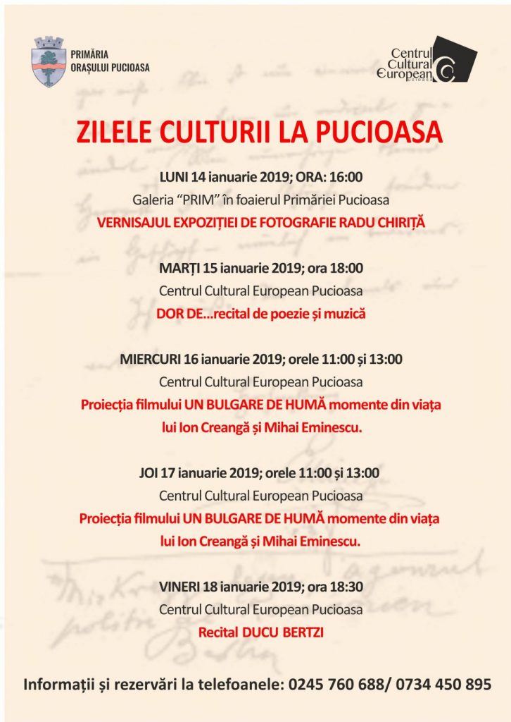 15 ianuarie, Ziua Culturii Naţionale, sărbătorită la Pucioasa