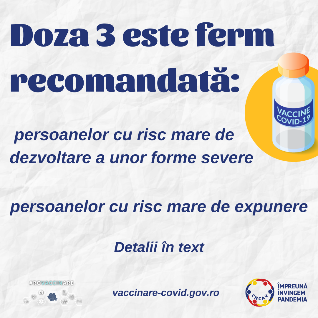 Din 28 septembrie,începe administrarea dozei a treia de vaccin anti-COVID