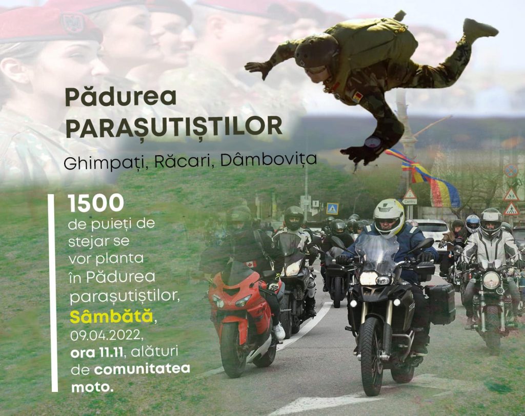 MOBILIZARE GENERALĂ în PĂDUREA PARAȘUTIȘTILOR din Cartierul Tineretului din Ghimpati, oraşul Răcari, sâmbătă, 09.04.2022, ora 11.11
