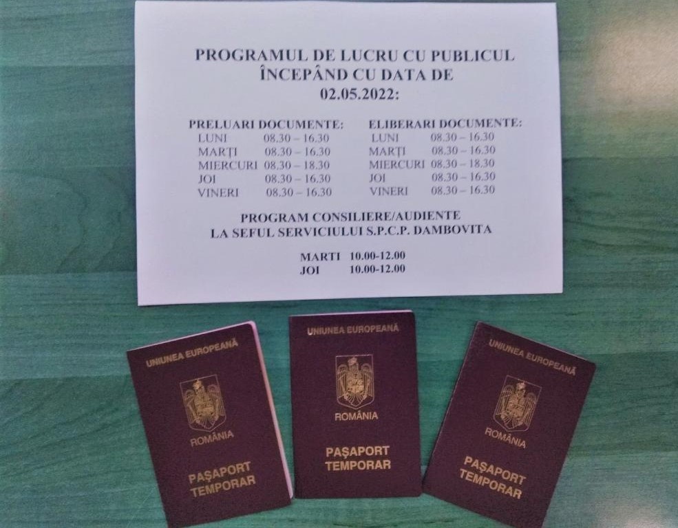 Schimbarea programului de lucru al Serviciului Public Comunitar de Pașapoarte Dâmbovița, începând cu data de 02.05.2022