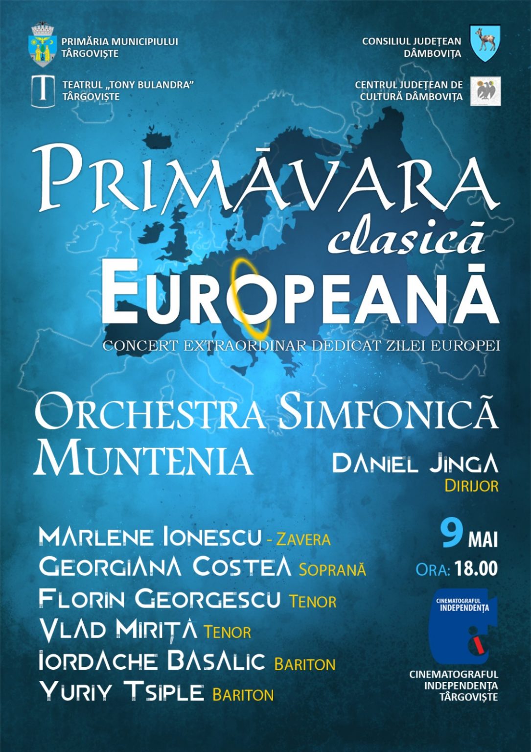 DE ZIUA EUROPEI, luni,9 mai,Piața Tricolorului va fi animată de FLASH MOB iar seara, ora 18:00, la Cinematograful Independența, concertul extraordinar „Primăvara Clasică Europeană”