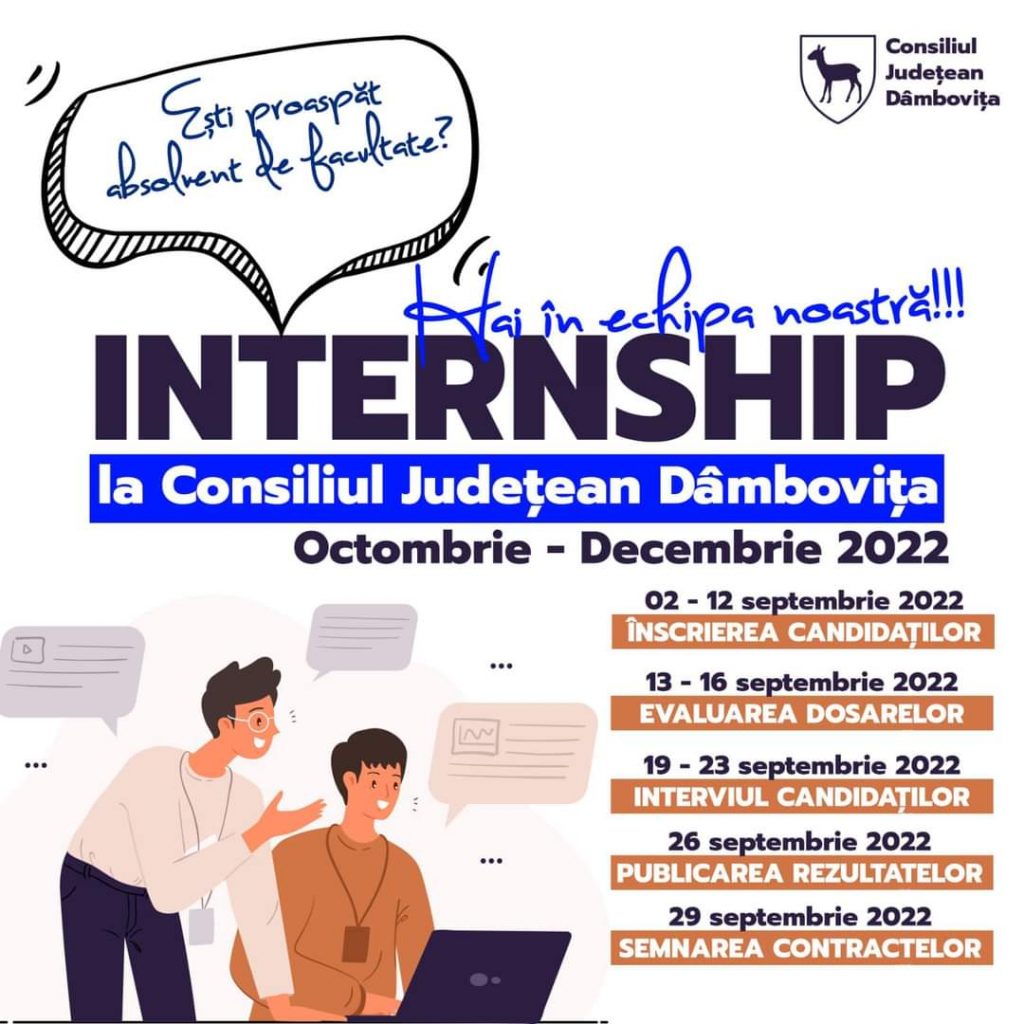 Pe 2 septembrie încep înscrierile pentru Programul de internship la CJ Dâmbovița, ediția a II-a