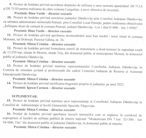 Se convoacă Consiliul Judeţean Dâmboviţa în şedinţă ordinară, miercuri, 31.08.2022, ora 13.00
