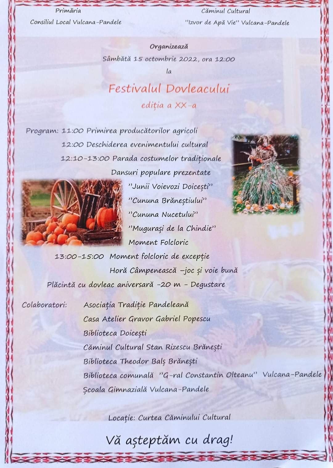 Cea de-a XX-a ediţie a Festivalului Dovleacului, 15 octombrie, la Vulcana Pandele 