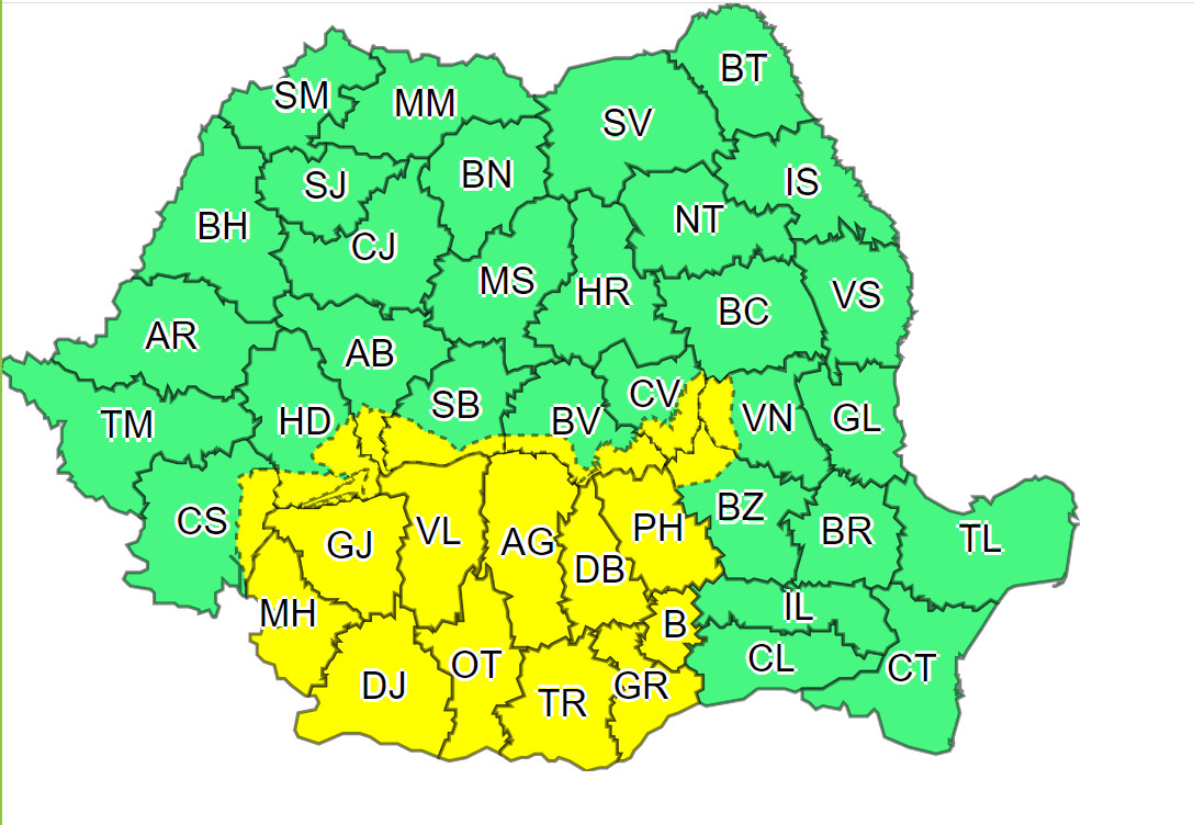 Județul Dâmbovița este sub atenționări CODURI GALBENE de ninsori, polei și viscol