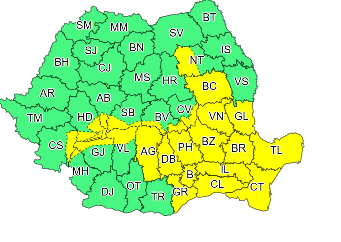 Județul Dâmbovița este sub atenționări CODURI GALBENE de ninsori, polei și viscol