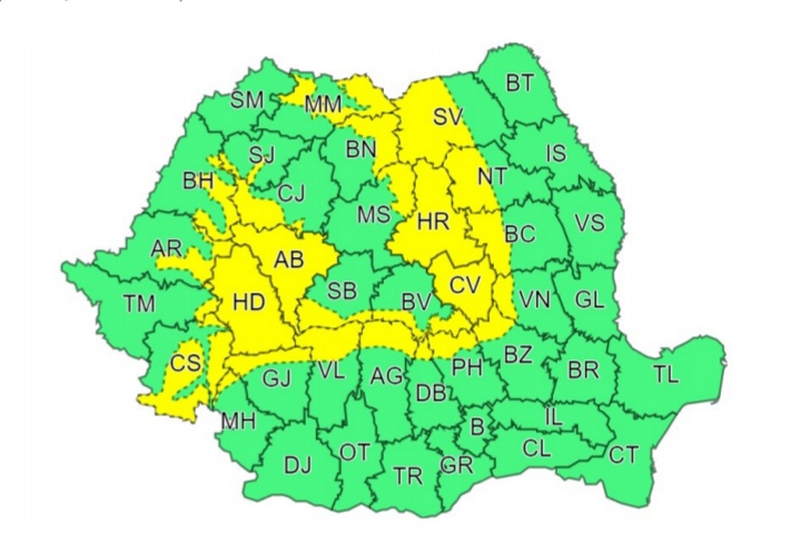 Atenționare meteo COD GALBEN valabilă pentru zona montană a județului Dâmbovița