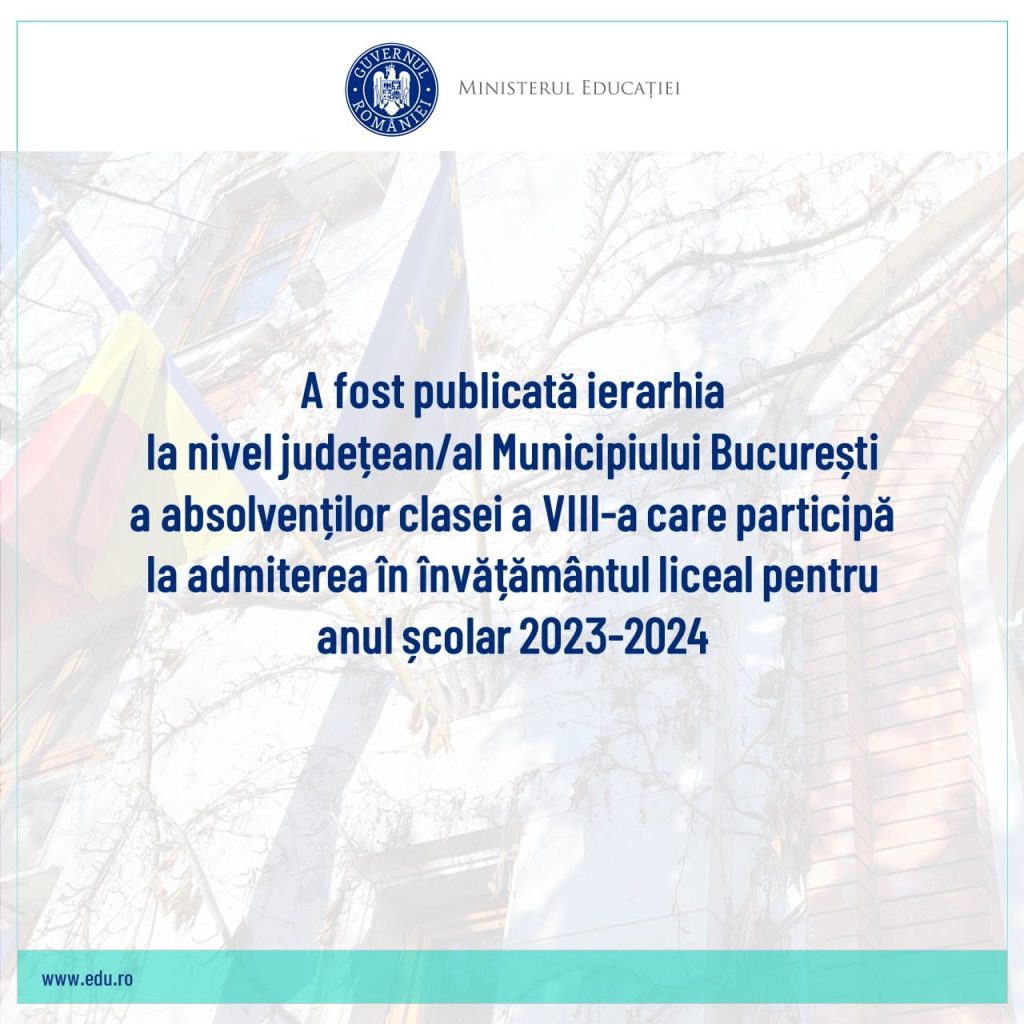 A fost publicată ierarhia la nivel județean a absolvenților clasei a VIII-a