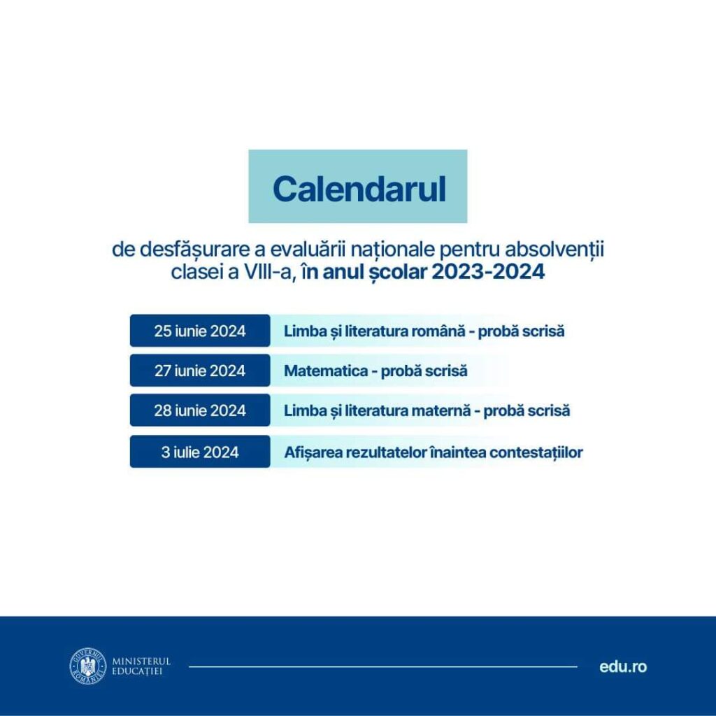 Oficial: Calendarele pentru Evaluarea Națională 2024 și Bacalaureat 2024