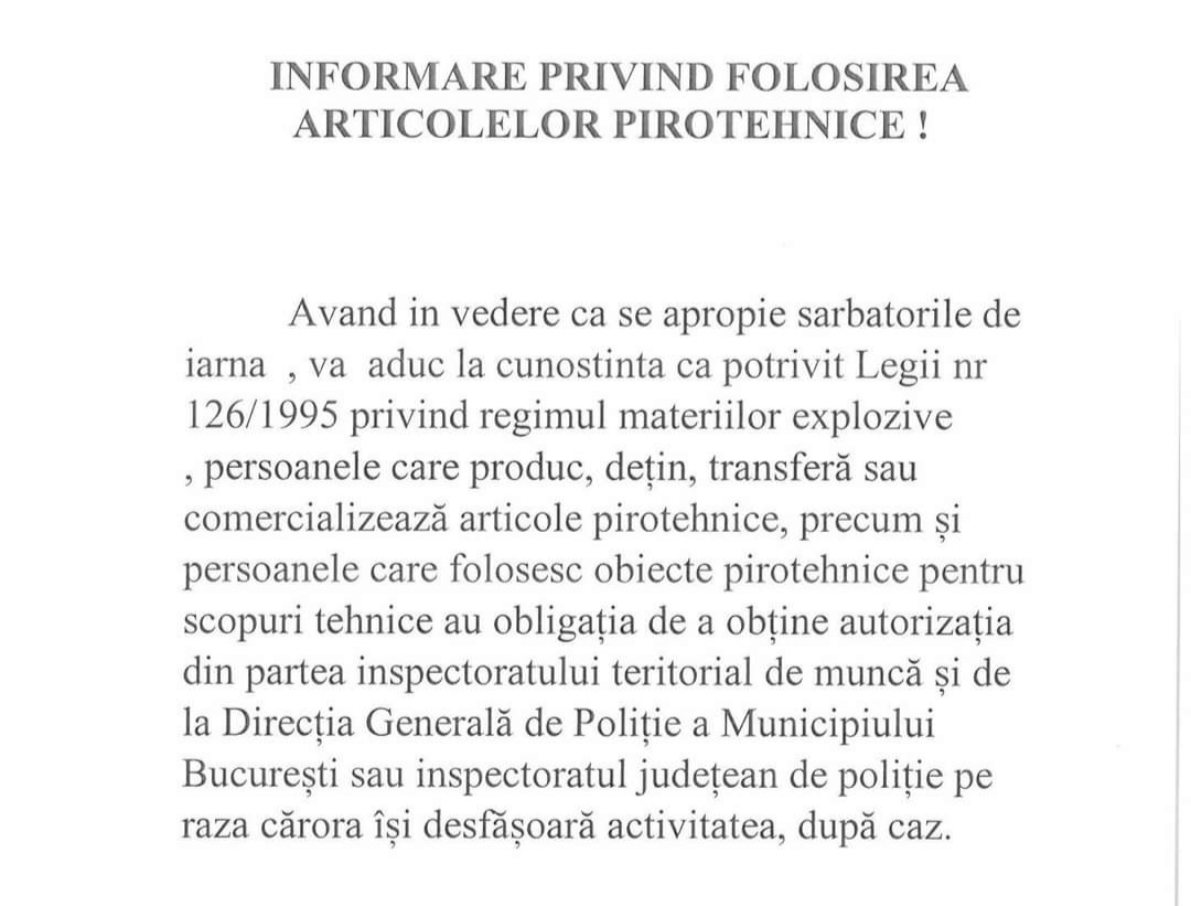 Mare atenție dâmbovițeni, riscați amenzi și dosare penale , privind  utilizarea  petardelor și articolelor pirotehnice  în această perioadă .