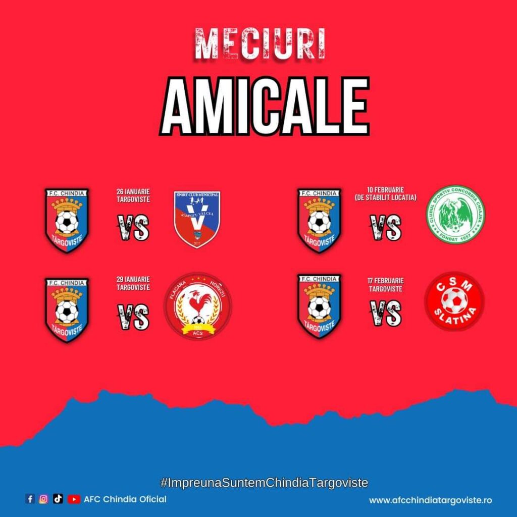 Vezi programul meciurilor amicale din această iarnă ale Chindiei Târgoviște Vezi programul meciurilor amicale din această iarnă ale Chindiei Târgoviște: