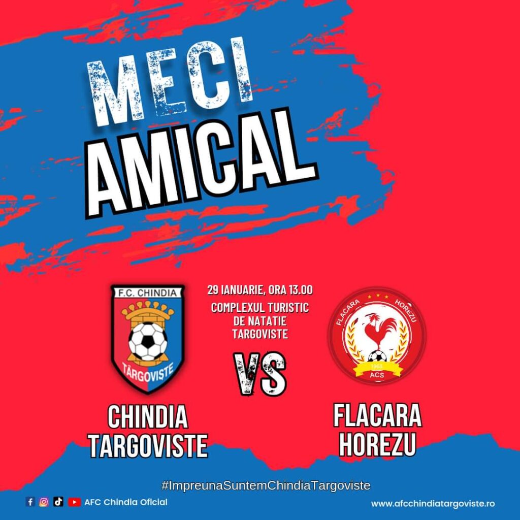 Astăzi, Chindia Târgovişte vs Flacara Horezu, meci amical,  ora 13:00, la Complexul Turistic de Nataţie Târgovişte.