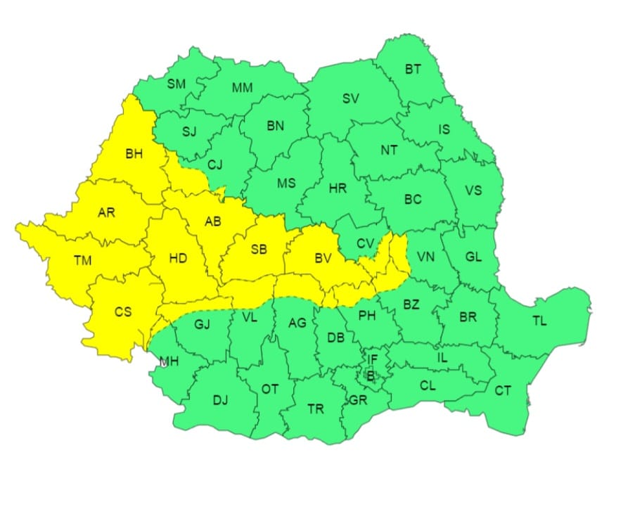 COD GALBEN de VÂNT în județul Dâmbovița, atenționarea meteorologică este valabilă în perioada 10 februarie 2024, ora 18:00, până la 11 februarie 2024, ora 08:00.