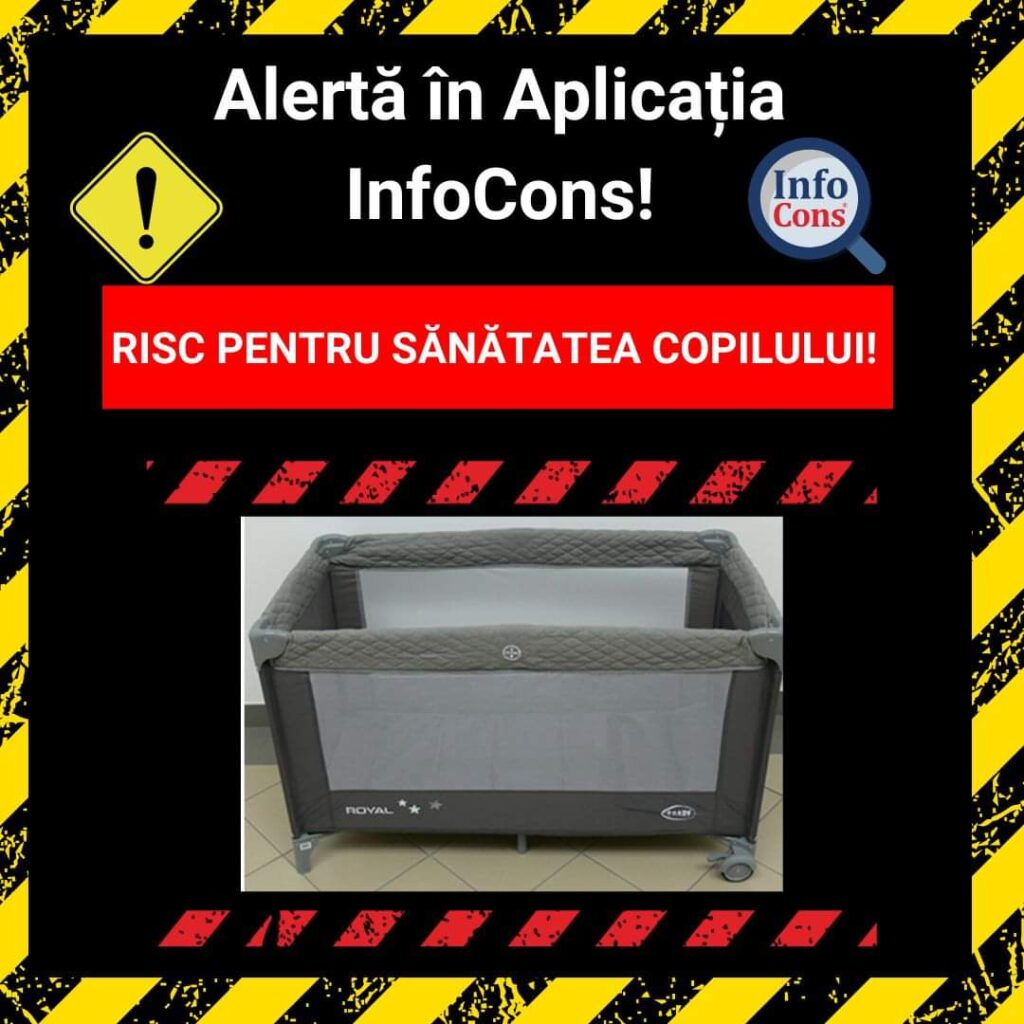 Alertă în aplicația InfoCons!Pătuțul nu este suficient de stabil și se poate răsturna cu ușurință. Prin urmare, un copil mic poate cădea din pătuț și poate suferi leziuni.