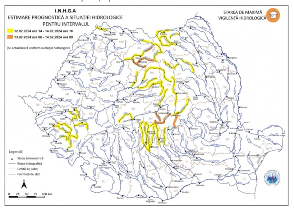 Tot județul Dâmbovița este sub INFORMARE METEOROLOGICĂ de ploi și vânt, valabilă în intervalul  12 februarie