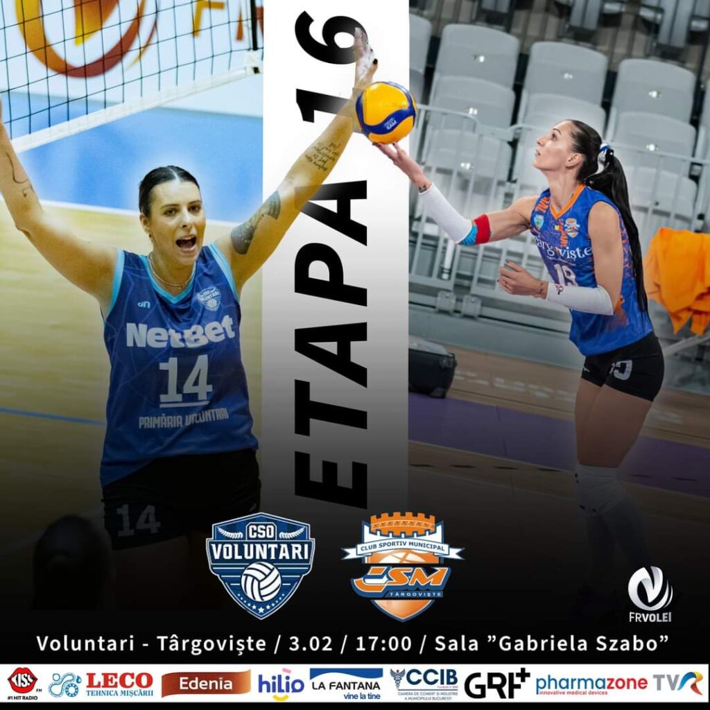 VOLEI FEMININ:  Meciul etapei între două formații extrem de spectaculoase, CSO Voluntari-CSM Târgoviște, sâmbătă, 3 februarie, ora 17:00, sala “Gabriela Szabo” din Bucureșt .