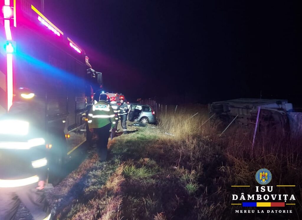 Accident pe Autostrada A1, la kilometrul 67, sensul Pitești-București, au intervenit pompierii dâmbovițeni ,  în această dimineață, jurul orei 05:19.