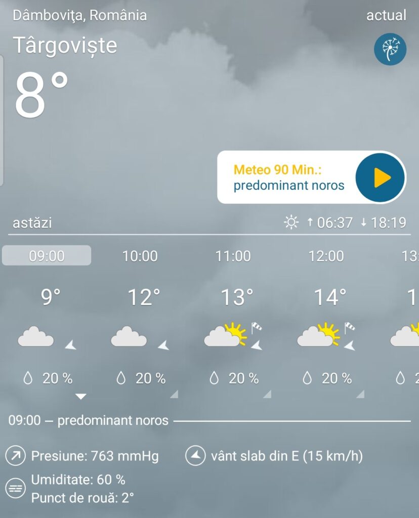 Vremea va fi în general închisă, va ploua pe arii extinse, exceptând regiunile sud-estice, unde ploile se vor semnala local.