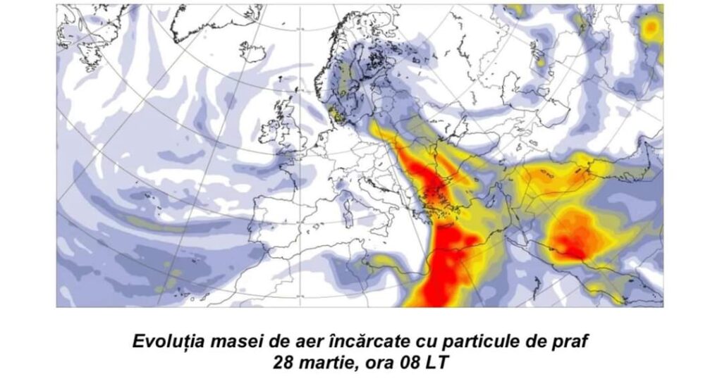 Meteorologii avertizează asupra  unei mase de aer încărcate cu particule de praf de origine sahariană, în perioada 27 martie