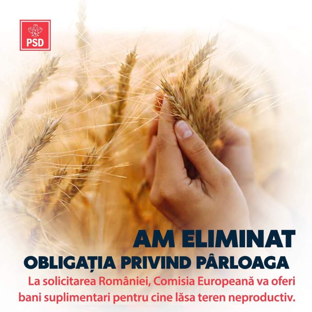 PSD anunță prin Ministrul Agriculturii, Florin Barbu,  o decizie unică luată de Comisia Europeană, la solicitarea României, de modificare a obligațiilor pentru fermieri.
