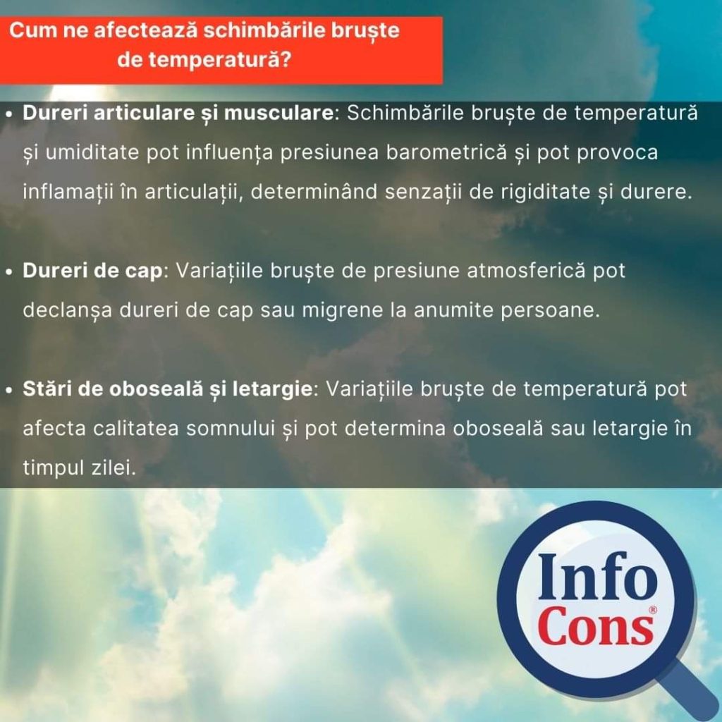 AVERTISMENTUL MEDICILOR: VARIAȚIILE DE TEMPERATURĂ dau dureri articulare și musculare, dureri de cap și grave simptome respiratorii AVERTISMENTUL MEDICILOR: Schimbările bruște de vreme pot afecta organismul în diferite moduri, iar simptomele pot varia în funcție