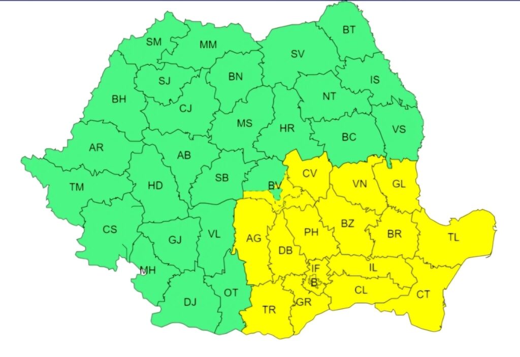 ATENȚIONARE METEOROLOGICĂ  COD GALBEN valabilă pentru județul Dâmbovița în intervalul 17 aprilie, ora 10:00
