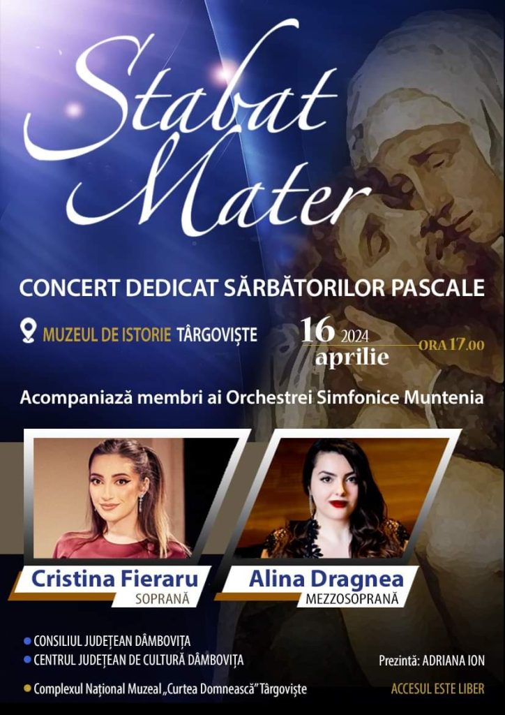 La Muzeul de Istorie din Târgoviște, pe data de 16 aprilie, un concert simfonic susținut de membri ai Orchestrei Simfonice „Muntenia” La Muzeul de Istorie din Târgoviște, în preajma sărbătorii Paștelui, Centrul Județean de Cultură Dâmbovița organizează,