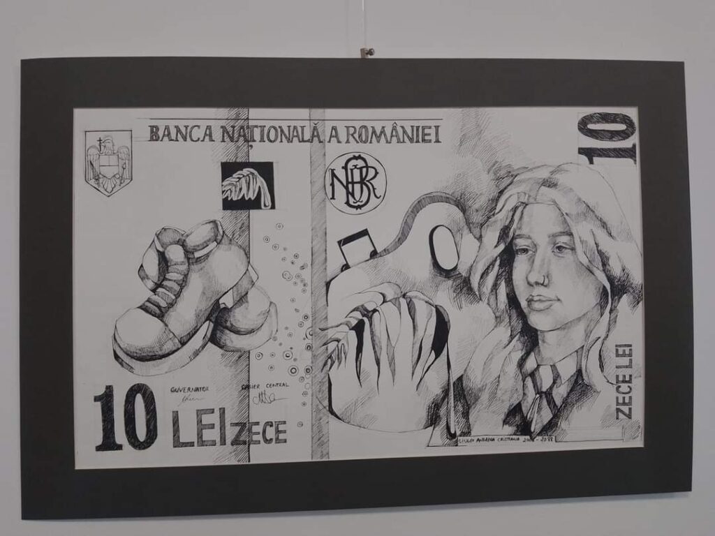 INEDIT: O  expoziție de grafică, ce reprezintă bancnote-unicat, este deschisă, timp de două săptămâni, la Galeria FramingArt din Târgoviște