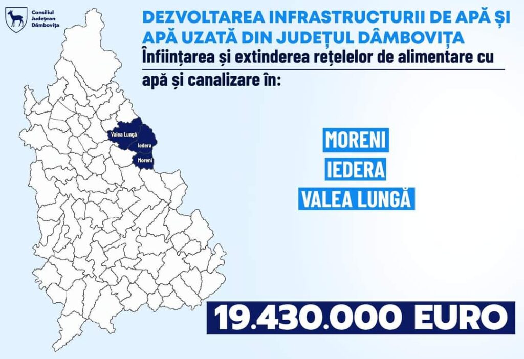 Continuă investițiile importante pentru infrastructura de apă și canalizare în județul Dâmbovița  Continuă investițiile  importante pentru infrastructura de apă și canalizare în județul Dâmbovița   CJ Dâmbovița anunță că ieri