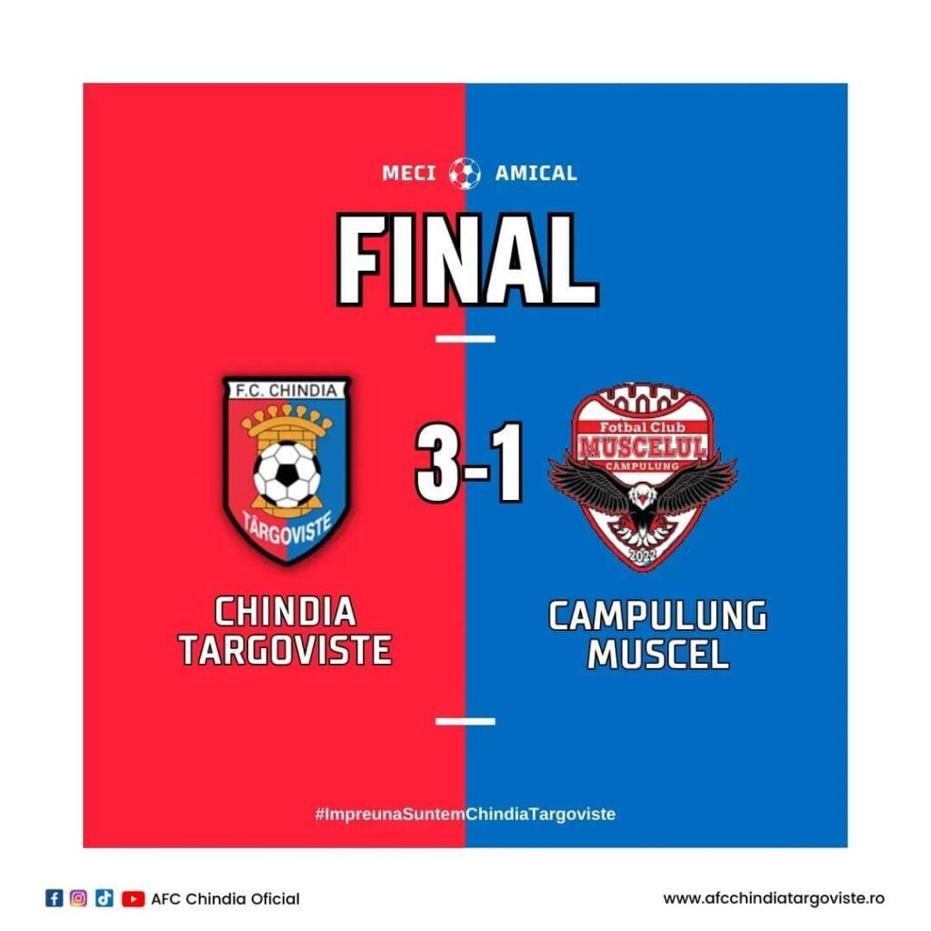 Chindia Târgoviște învinge Câmpulung Muscel în ultimul meci amical înainte de noul sezon Chindia Târgoviște a obținut victorie în ultimul meci amical înainte de începerea sezonului 2024-2025, învingând echipa Câmpulung Muscel cu scorul de 3-1.