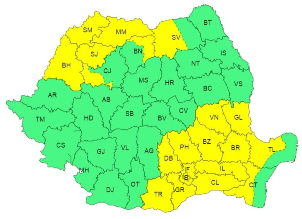 PLOI, VIJELII ȘI GRINDINĂ în intervalul 16 iulie, ora 12 :00– 16 iulie, ora 21:00, inclusiv în județul Dâmbovița 