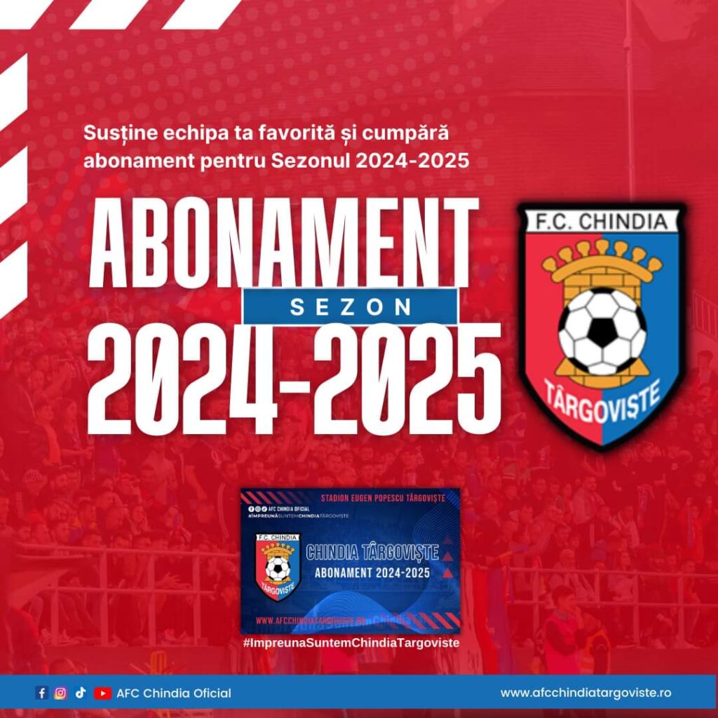 Chindia Târgoviște a lansat vânzarea abonamentelor pentru sezonul 2024-2025, îndemnându-și suporterii și iubitorii de fotbal să le susțină echipa.