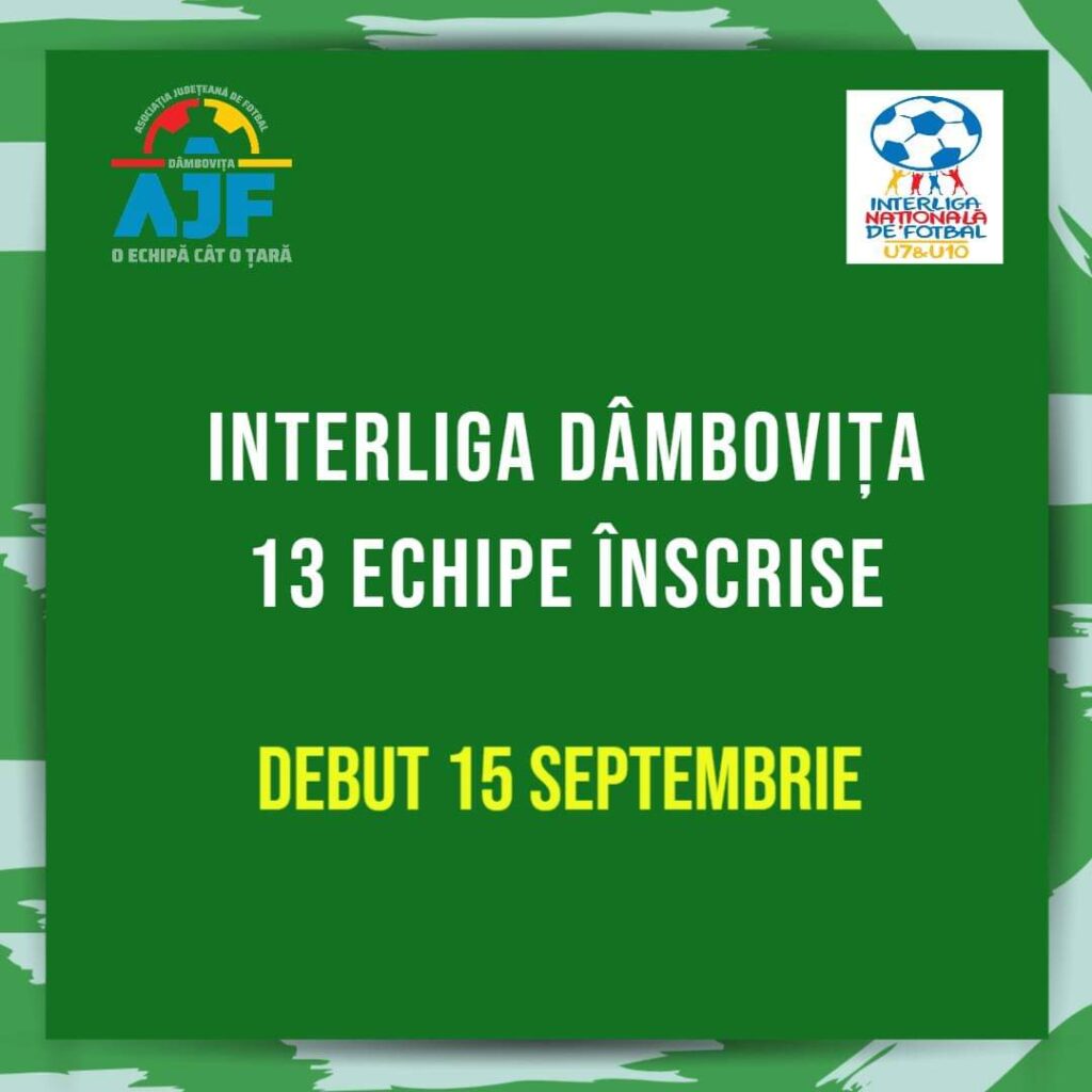 Interliga Dâmbovița, competiția de fotbal pentru copii, începe sezonul 2024/2025, cu un număr record de 13 echipe Interliga Dâmbovița, competiția de fotbal pentru copii, a anunțat începerea sezonului 2024/2025, cu un număr record de 13 echipe participante.