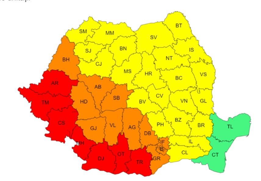 COD PORTOCALIU de CANICULĂ pentru județul Dâmbovița, temperaturi record și recomandări pentru protecția împotriva căldurii.