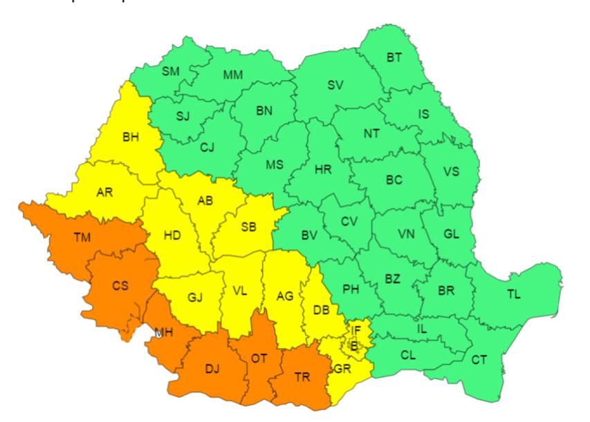 AVERTIZARE METEOROLOGICĂ COD GALBEN de CANICULĂ pentru județul Dâmbovița, interval de valabilitate, 14 august 2024