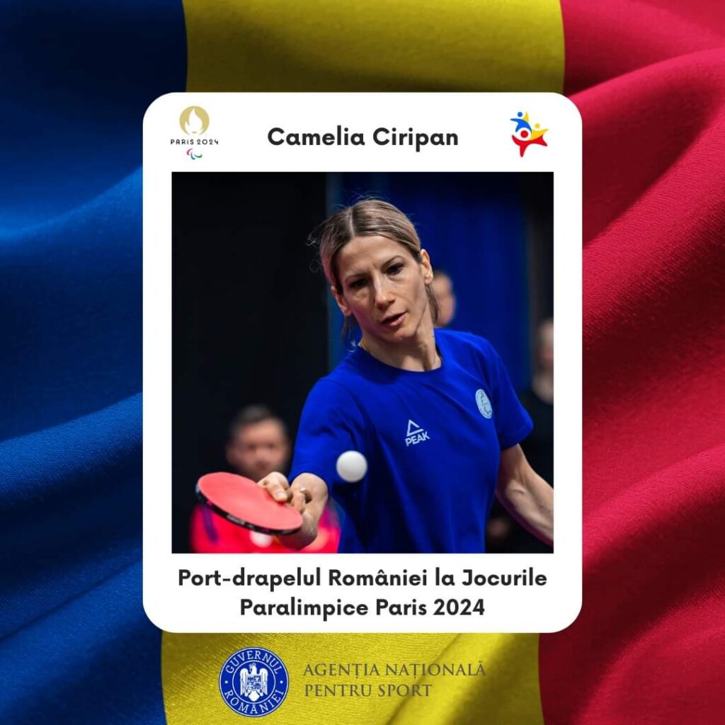 Port-drapelul României la Ceremonia de deschidere a Jocurilor Paralimpice a fost Camelia Ioana Roxana Ciripan Port-drapelul României la Ceremonia de deschidere a Jocurilor Paralimpice a fost Camelia Ioana Roxana Ciripan (para tenis de masă).