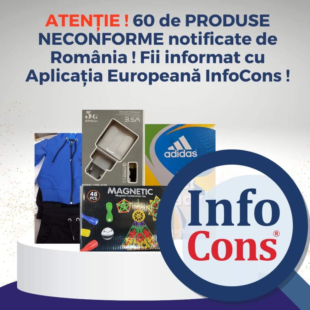 60 de Alerte Europene privind Produse Neconforme Notificate de România în 2024: Protecția Consumatorilor la îndemână prin Aplicația InfoCons De la începutul anului 2024 și până în prezent, România a înregistrat 60 de alerte europene privind diverse produse neconforme, acoperind multiple categorii de risc.