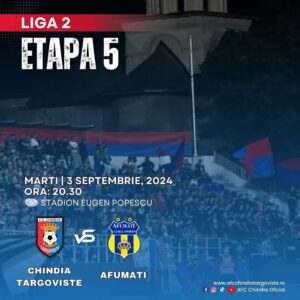 În această seară se joacă în  nocturnă meciul Chindia Târgoviște - Afumați, ora: 20.30, pe stadionul  "Eugen Popescu" din Târgoviște.