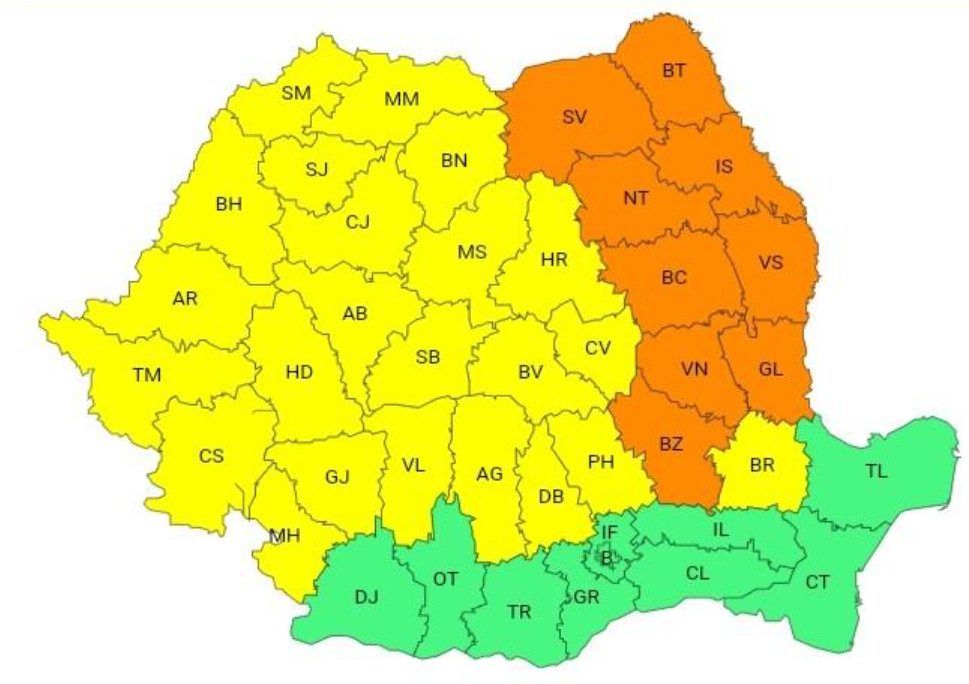 CICLONUL BORIS LOVEȘTE ÎN TOATĂ ȚARA: COD GALBEN de PLOI ABUNDENTE ȘI VIJELII în județul Dâmbovița, 13 septembrie, ora 18:00– 14 septembrie, ora 15:00.