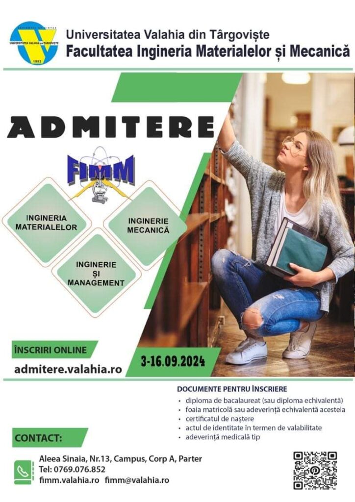 Universitatea Valahia: Sunt în desfășurare înscrierile pentru admiterea la programele de licență pentru sesiunea septembrie 2024. Universitatea Valahia anunță că sunt în desfășurare înscrierile pentru admiterea la programele de licență pentru sesiunea septembrie 2024.