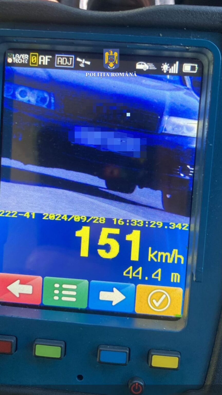 Surprins de polițiști în timp ce ar fi rulat cu o viteză de două ori mai mare decât limita permisă, ieri,  28 septembrie a.c.,