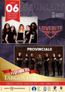 De Zilele Cetății Târgoviște vor fi concerte extraordinare , vineri, 6 septembrie 2024, de la ora 18:30, în Parcul Chindiei