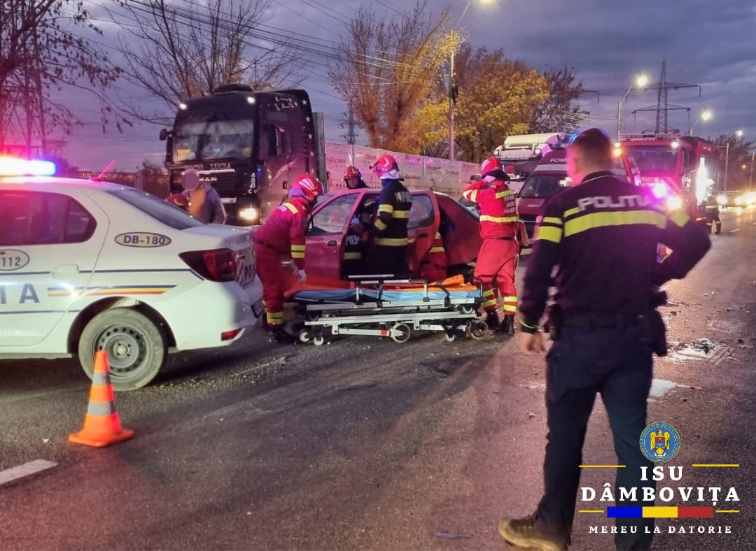 Clipe de groază pe Șoseaua Găești din municipiul Târgoviște, o intervenție promptă a autorităților a avut loc după un accident
