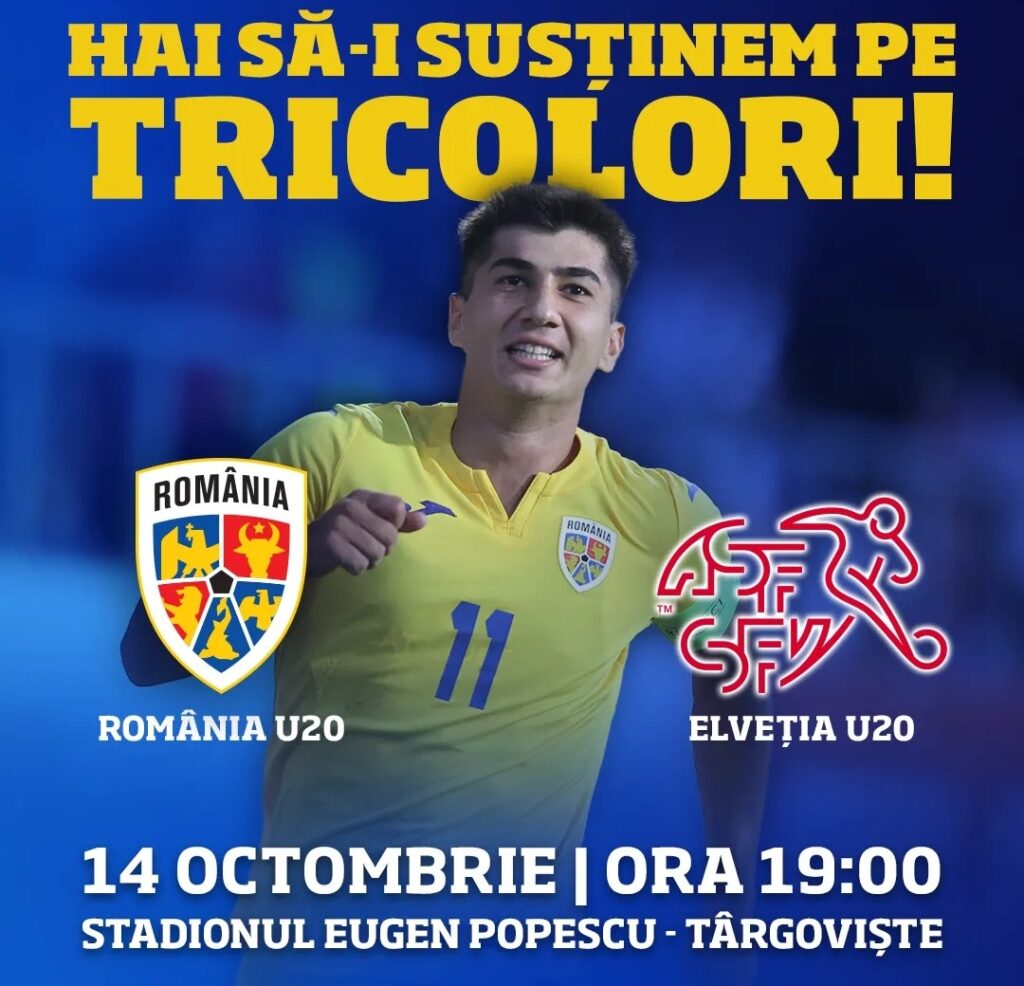 BILETE GRATUITE pentru meciul România U20-  Elveția U20 care se joacă la Târgoviște  Echipa Națională U20 a României se pregătește să revină la Târgoviște pentru un meci special împotriva reprezentativei similare a Elveției!