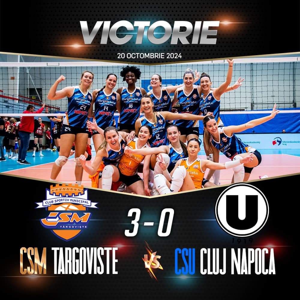 Echipa de volei feminin CSM Târgoviște a reușit o performanță remarcabilă pe teren propriu, învingând echipa CS U Cluj Napoca