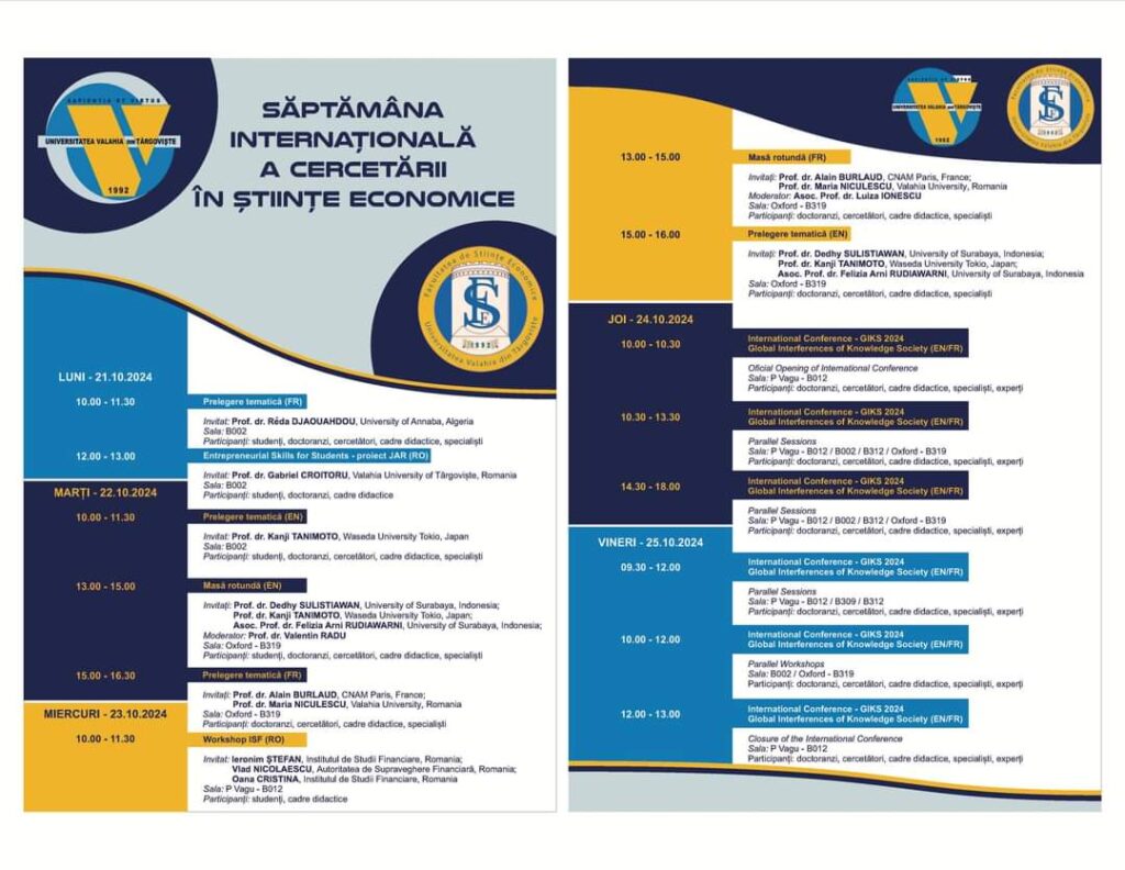Facultatea de Științe Economice din cadrul Universității Valahia din Târgoviște va găzdui un eveniment deosebit de important pentru comunitatea academică