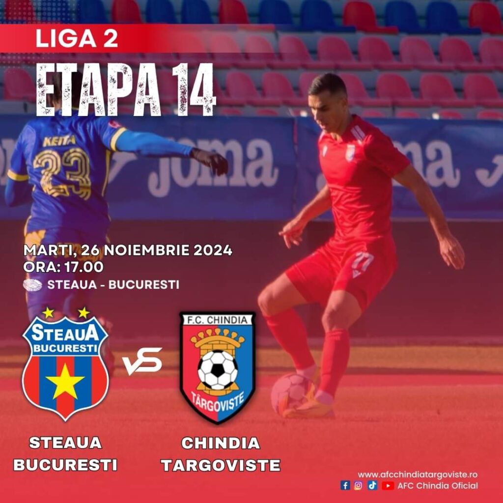 Steaua București și Chindia Târgoviște se duelează într-un meci crucial din Liga 2, marți, 26 noiembrie 2024, de la ora 17:00