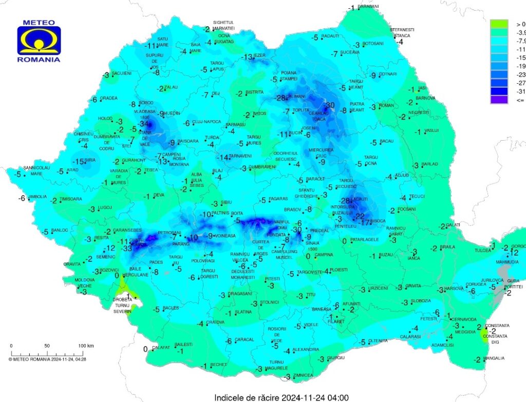 Târgoviște s-a trezit cu ger în această dimineață, o temperatură de -5 grade Celsius