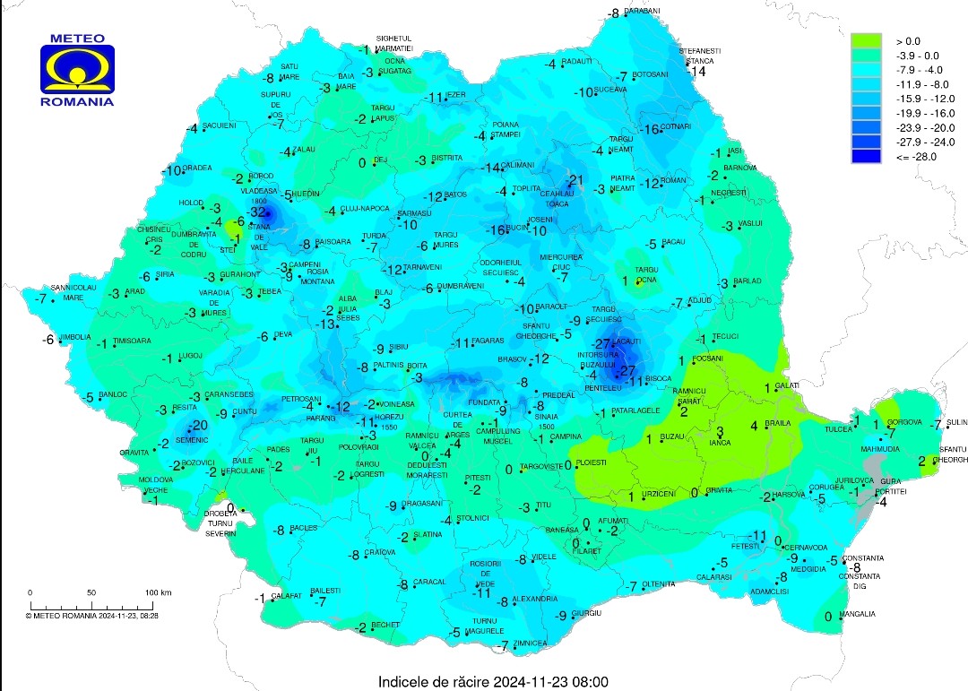ATENȚIE ! Astăzi, vreme deosebit de rece și vânt puternic în sudul și sud-estul României, inclusiv în tot județul Dâmbovița , un front rece